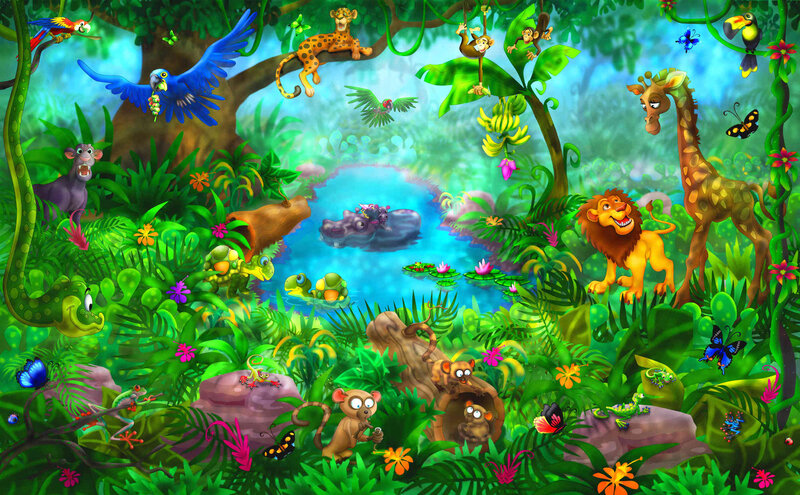 Jungle Animals in Pond