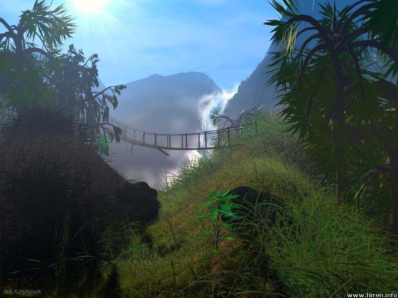 Jungle bridge over waterfall