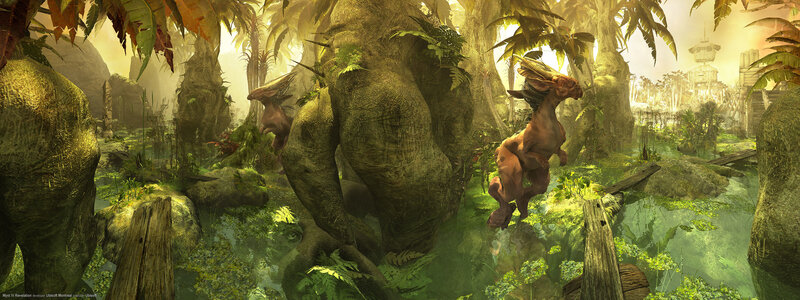 Jungle creatures in ancient ruins