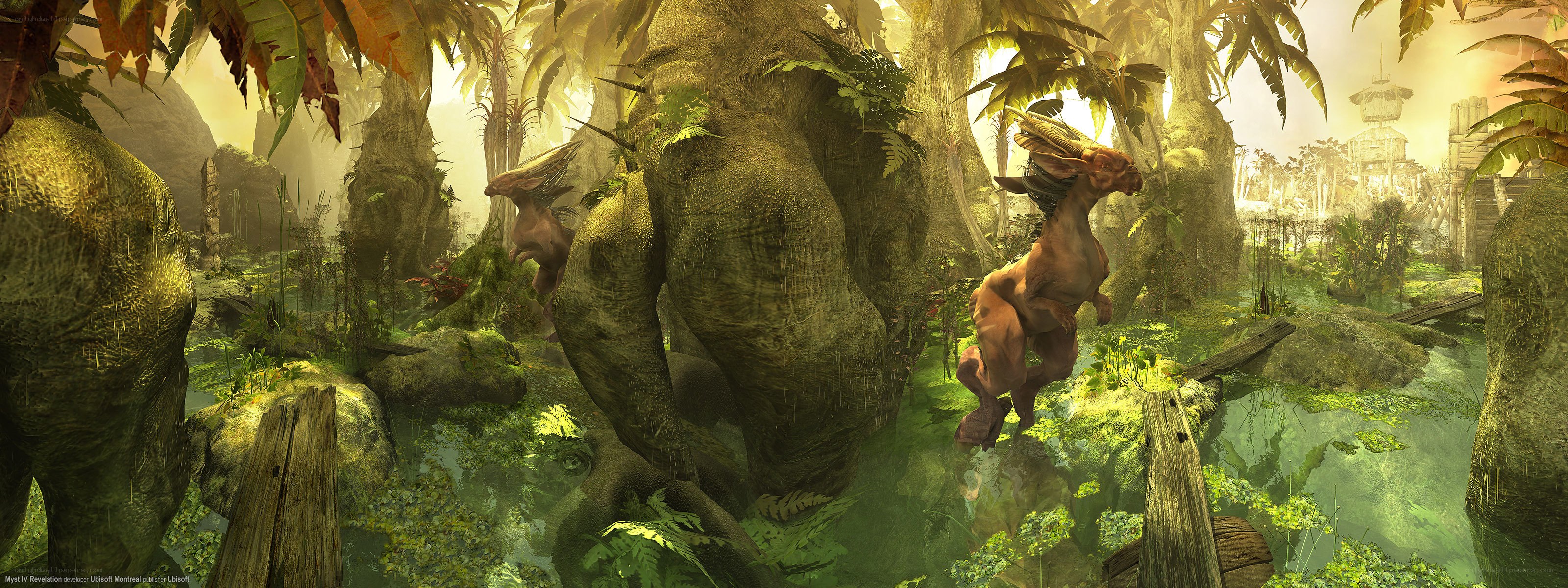 Jungle creatures in ancient ruins