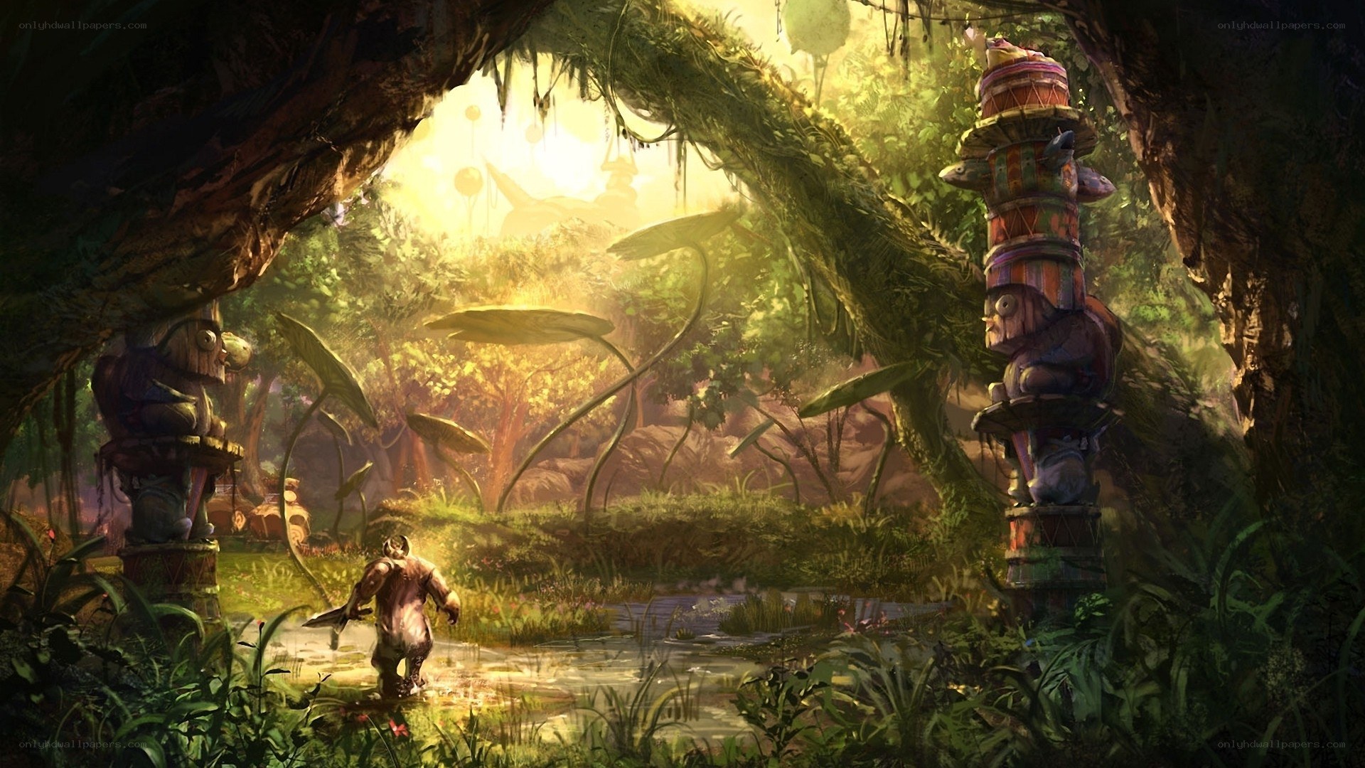 jungle explorer with totem poles
