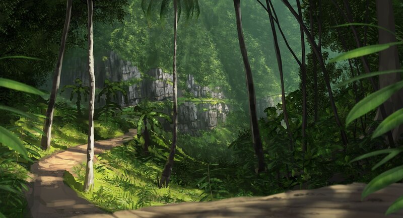 Jungle Path with Cliffs — Green
