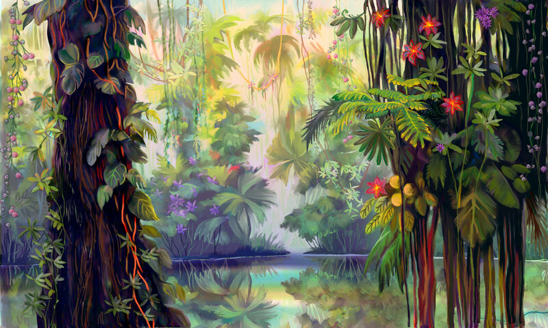 Jungle River Landscape — Green