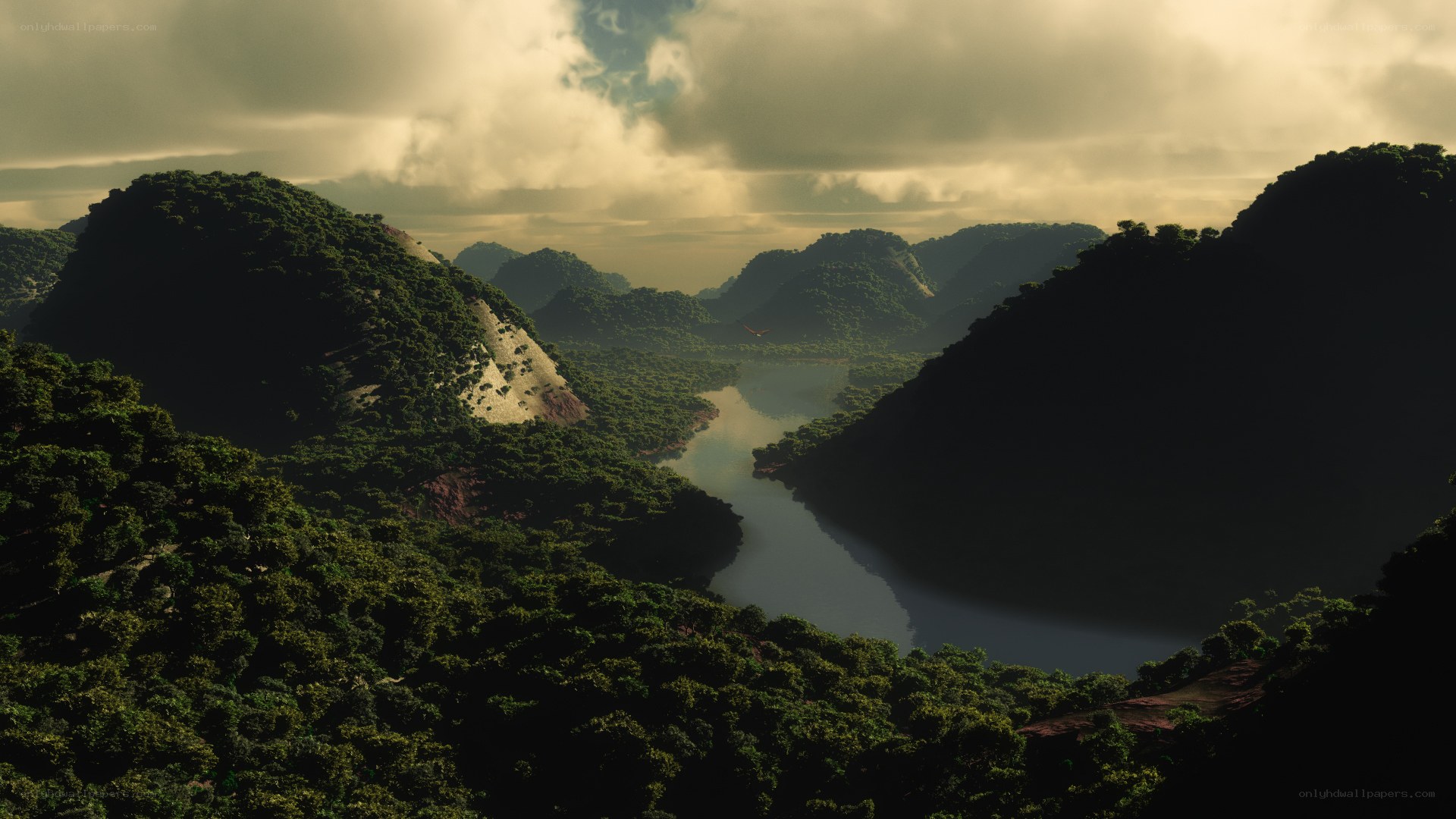 Jungle river valley landscape