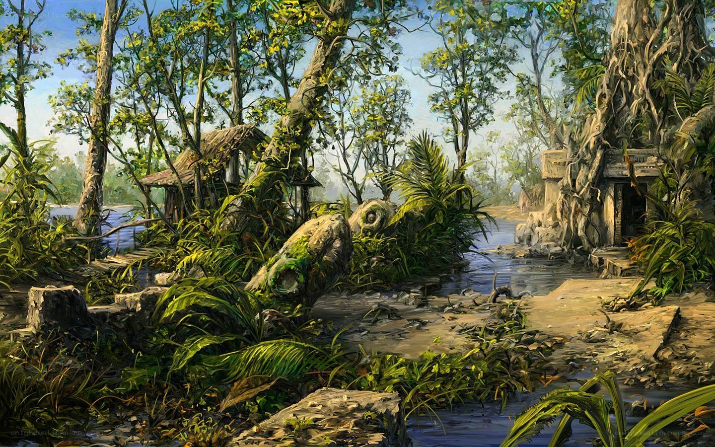 jungle river village scene