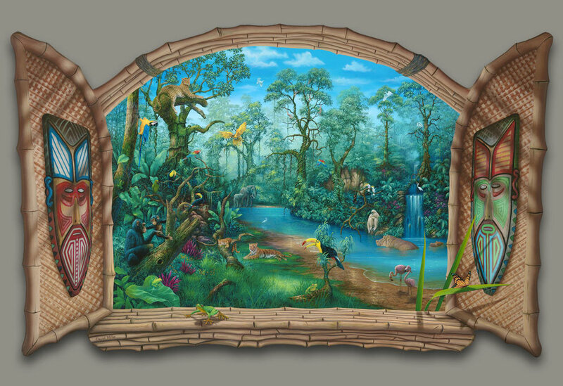 Jungle Scene with Animals — Green