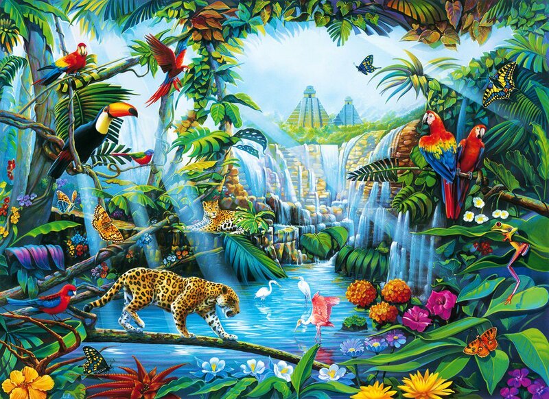Jungle Scene with Animals — Green, Vibrant