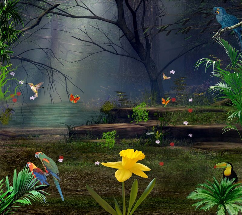 Jungle Scene with Birds