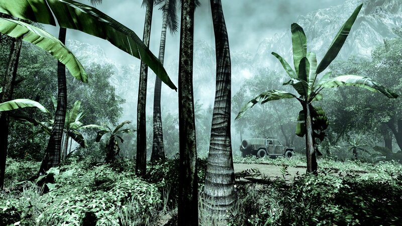 jungle scene with military vehicle