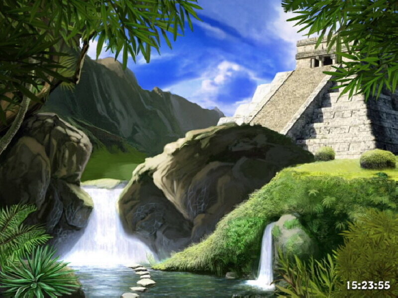 Jungle temple with waterfall