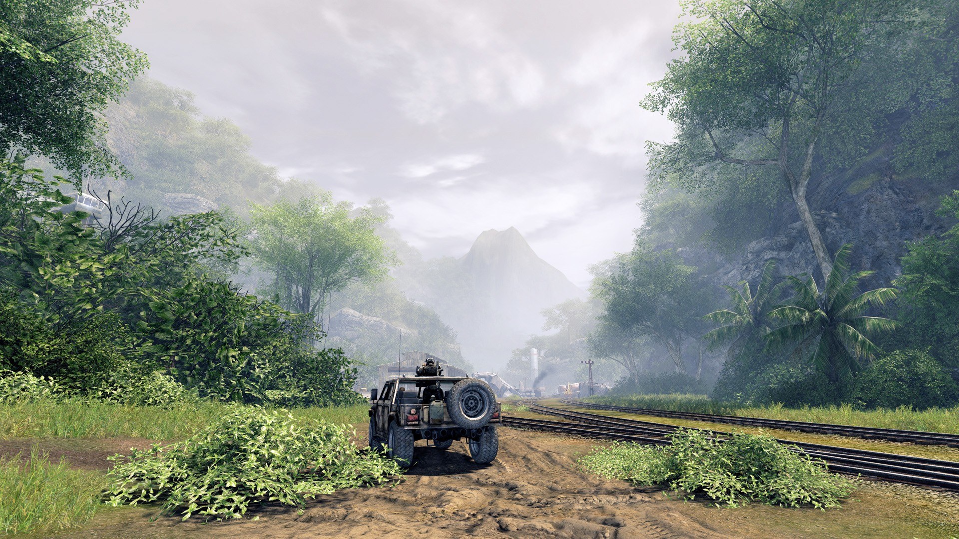 Jungle vehicle on dirt path