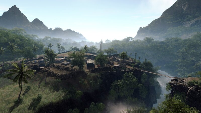 jungle village with suspension bridge