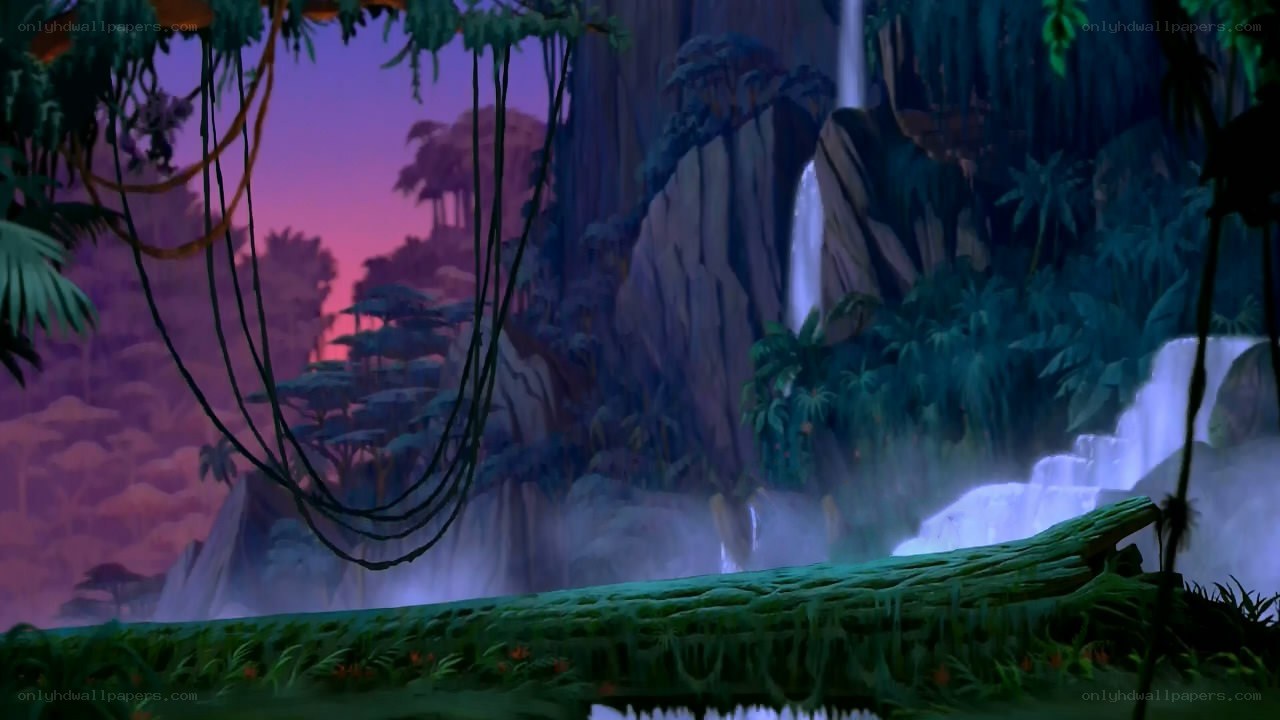 jungle waterfall at dusk