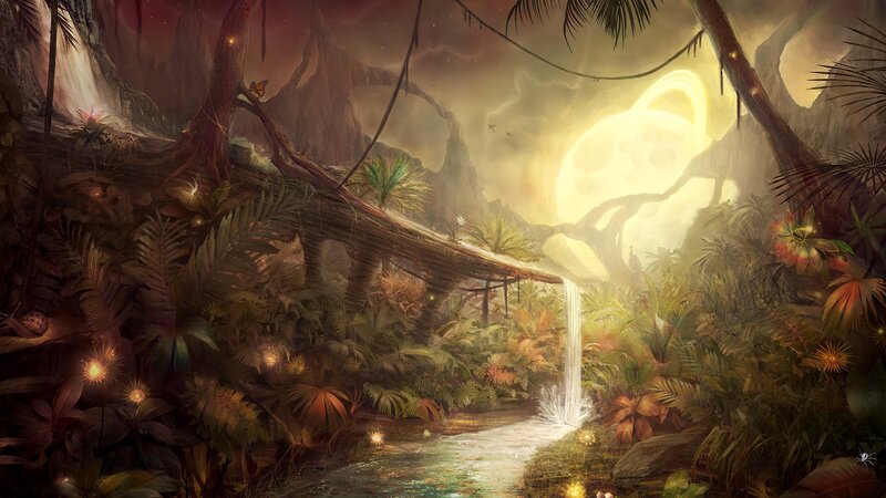 Jungle Waterfall at Night