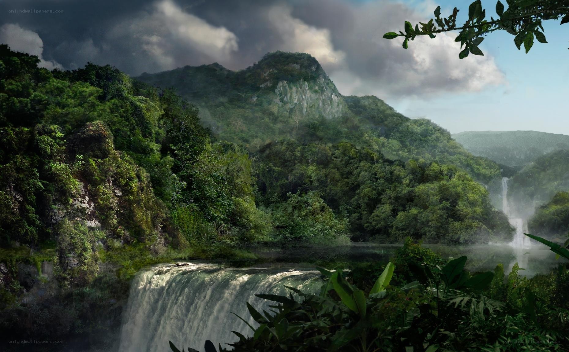 Jungle waterfall landscape