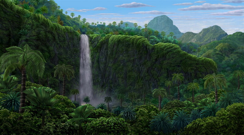Jungle Waterfall Landscape — Green, Serene