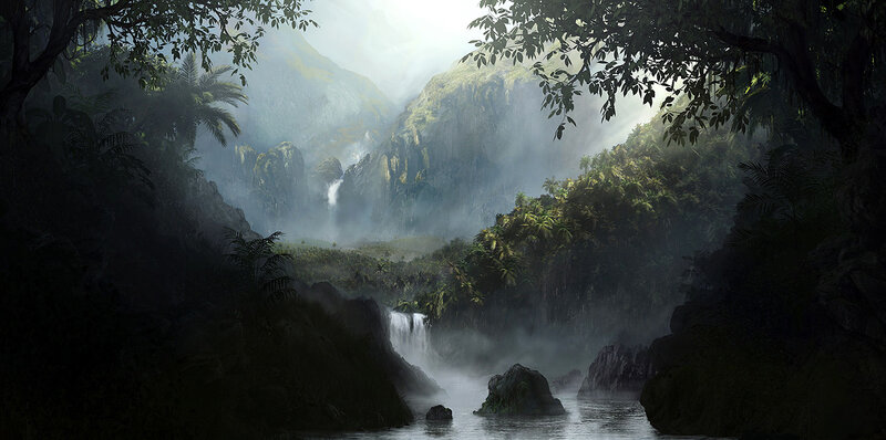 Jungle Waterfall Landscape — Green