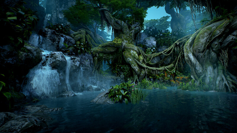 Jungle Waterfall Scene — Green, Serene, 3d Render