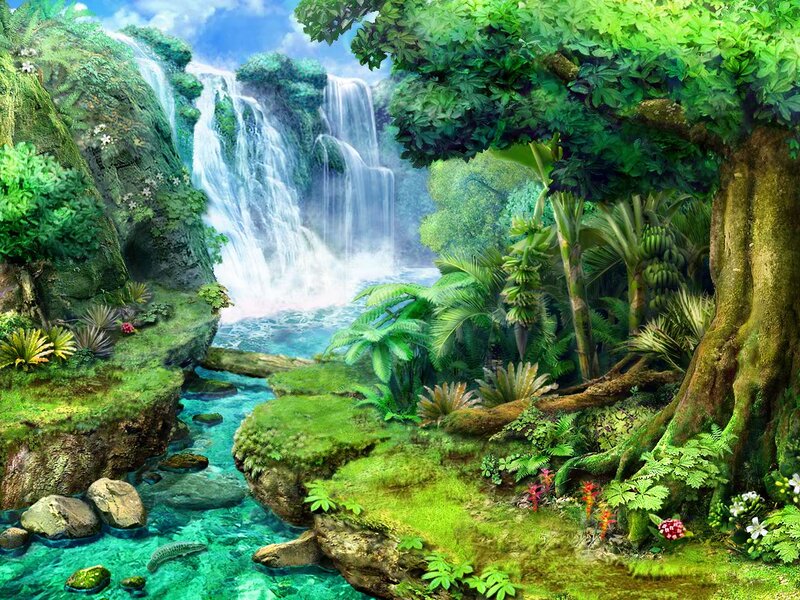 Jungle Waterfall Scene — Green, Serene, Afternoon