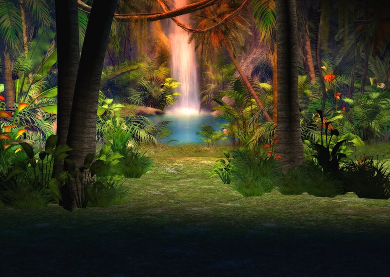 Jungle Waterfall Scene — Green