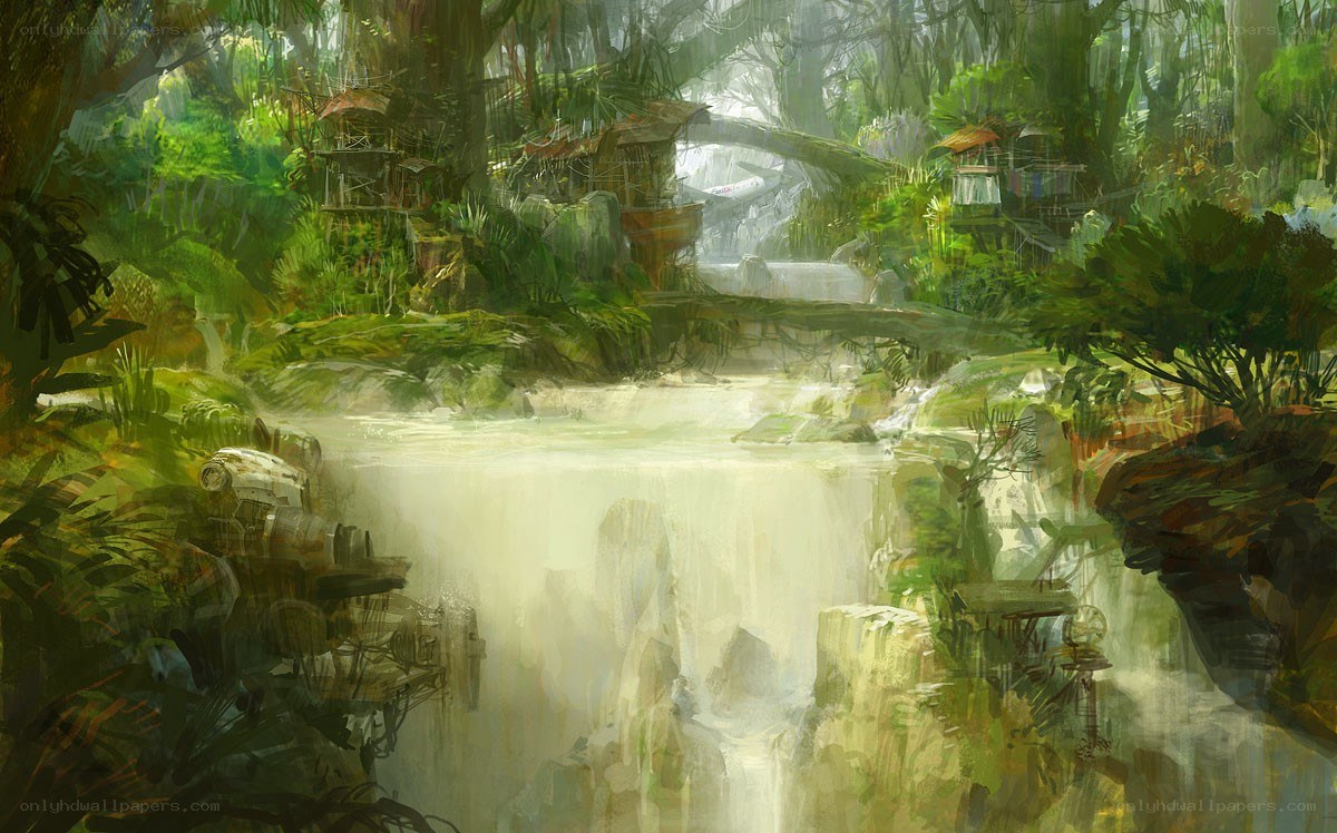 jungle waterfall village