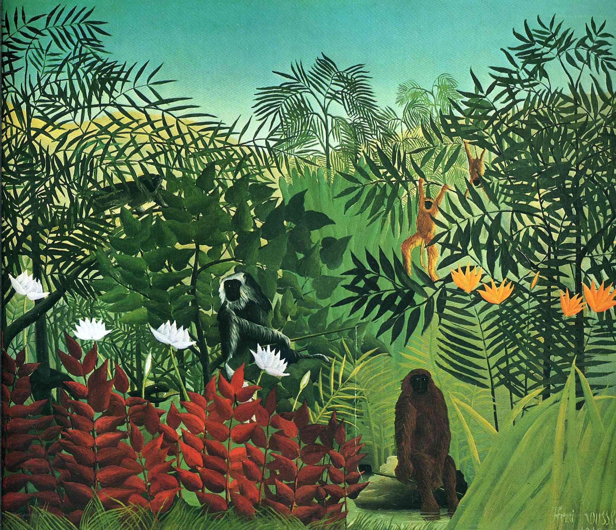 jungle with monkeys and flowers