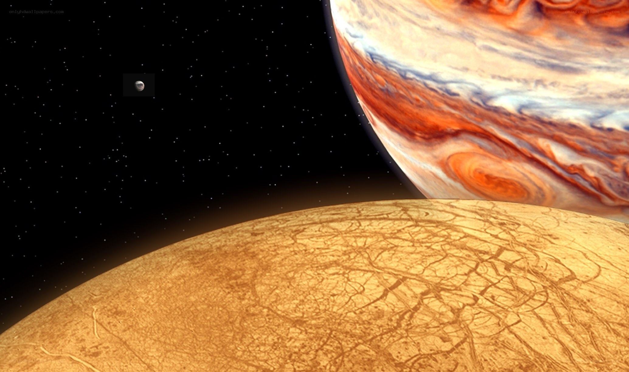 Jupiter and Europa in space