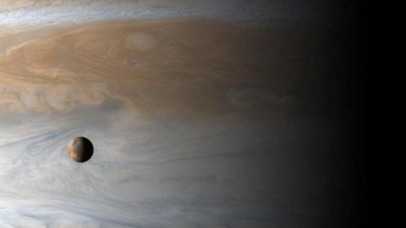 Jupiter and Io — Brown, Dramatic, Photograph, Planet, Moon, White, Black