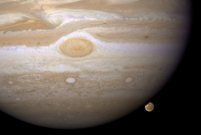 Jupiter and Its Moon — Brown, Dramatic, Photograph