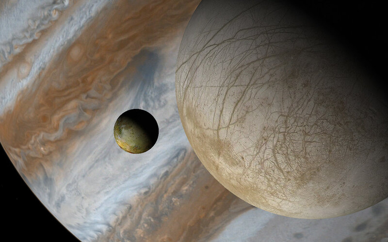 Jupiter and Its Moons — Brown, Dramatic, Photograph, Europa