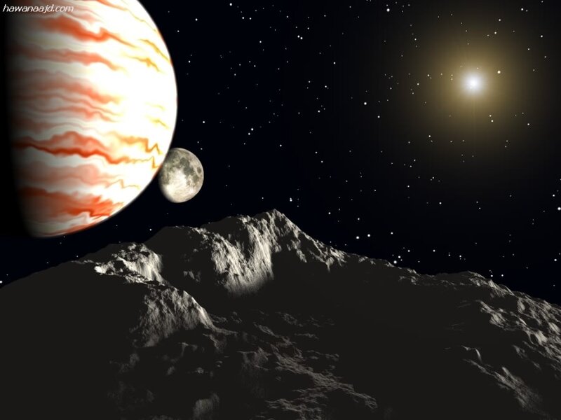 Jupiter and moon in space