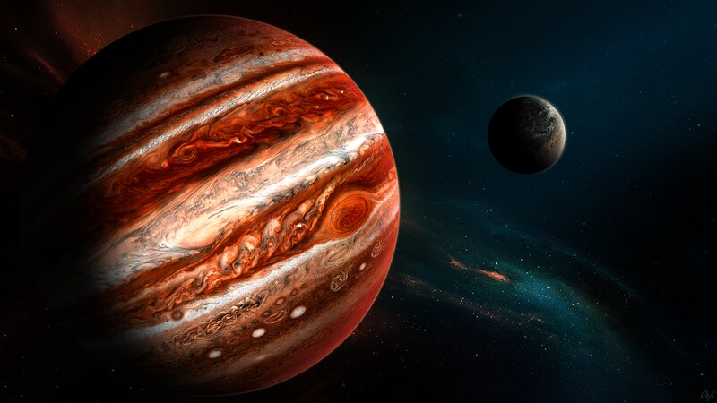 Jupiter and Moon — Red