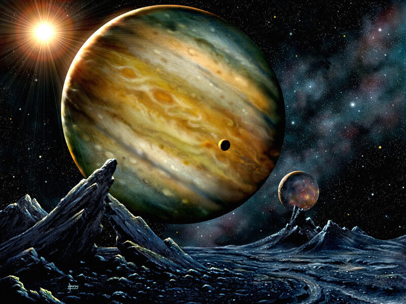 Jupiter and Moons — Black, Dramatic