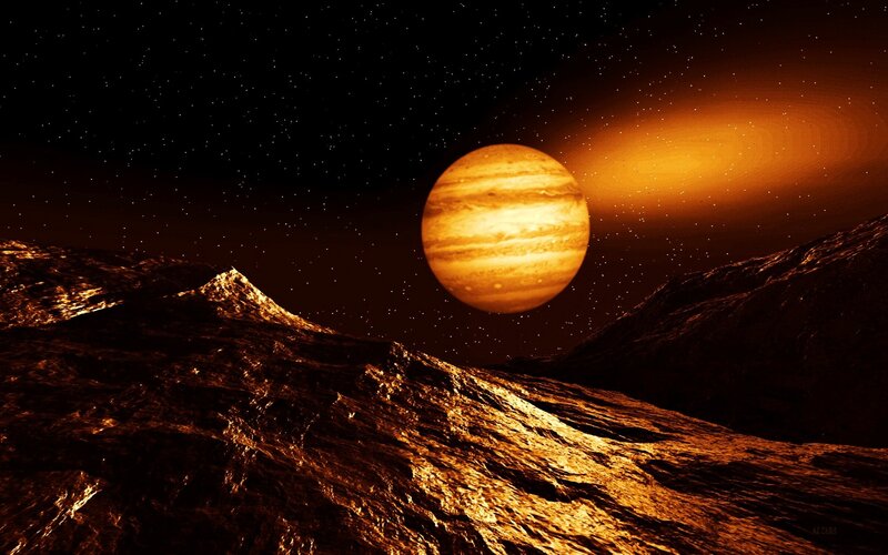 Jupiter over Rocky Terrain
