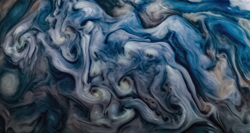 Jupiter's Swirling Clouds — Blue, Dramatic