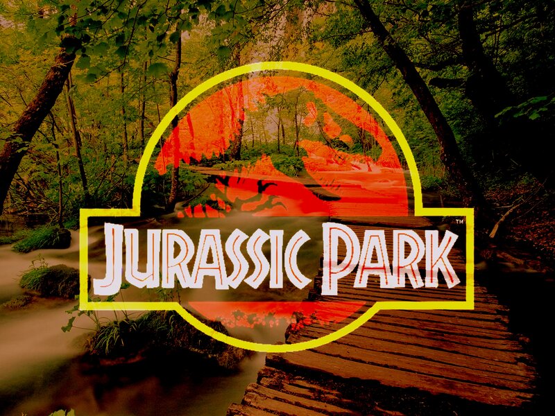 Jurassic Park logo in forest
