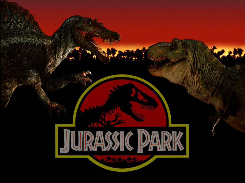 Jurassic Park logo with dinosaurs