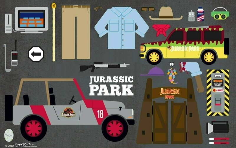 Jurassic Park themed items collage