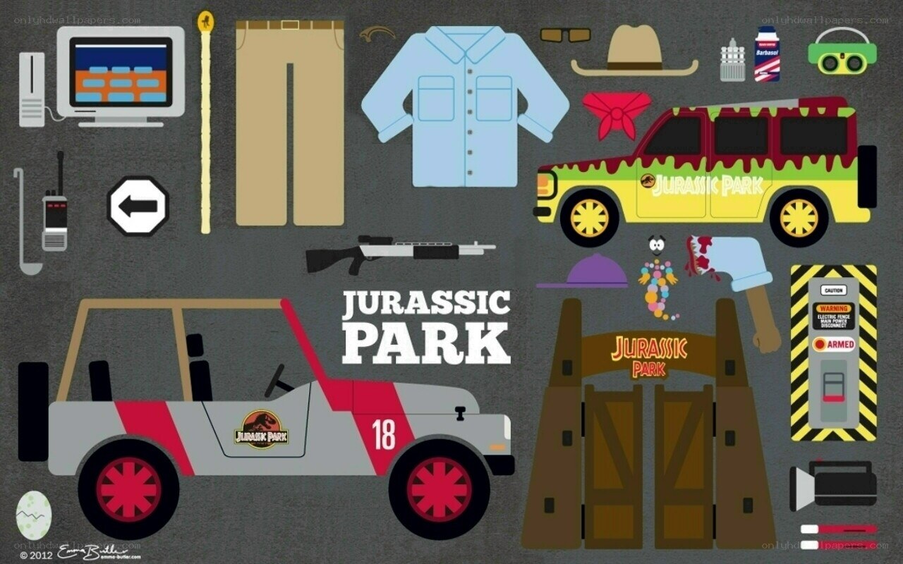 Jurassic Park themed items collage