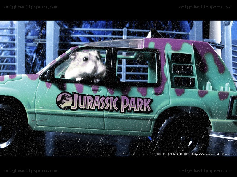 Jurassic Park toy car with hamster