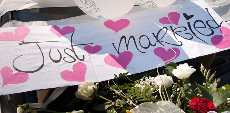 Just Married Sign on Car