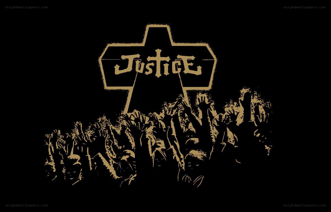 Justice band logo with crowd