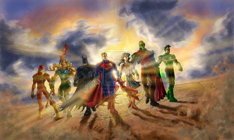 Justice League heroes stand together