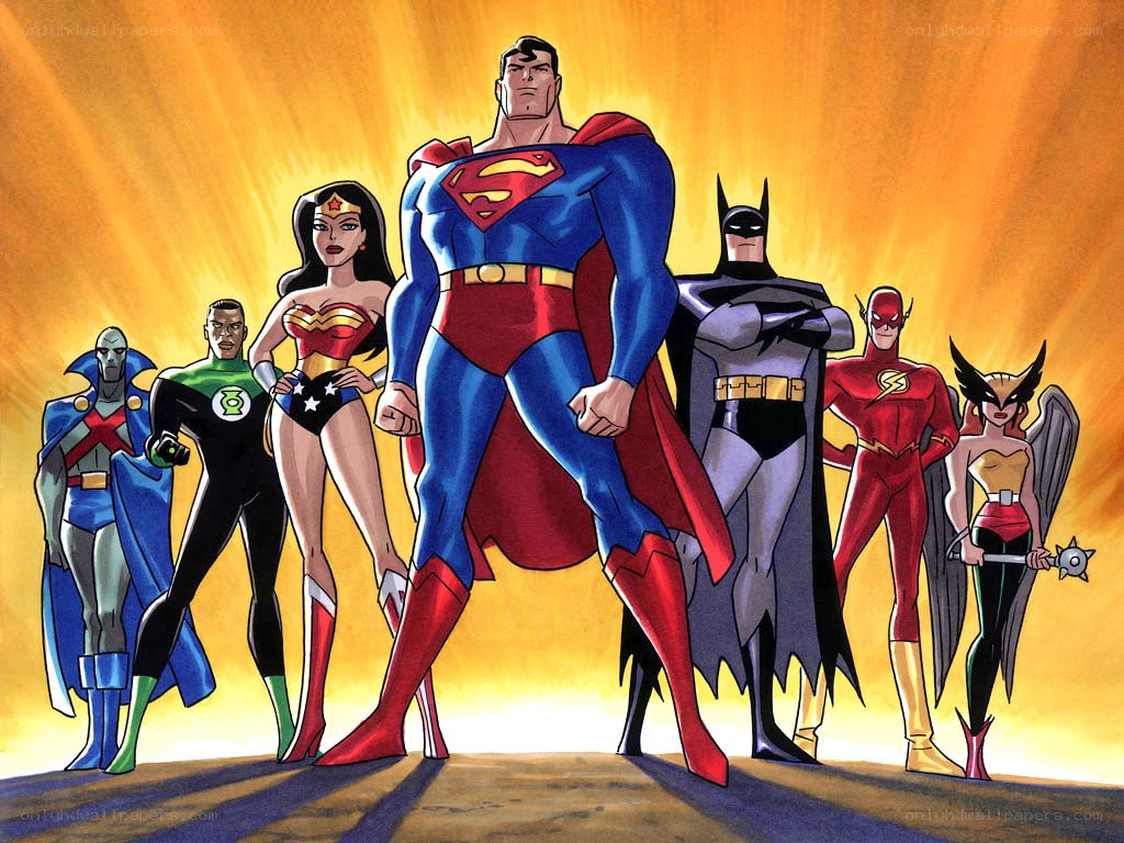 Justice League heroes stand together