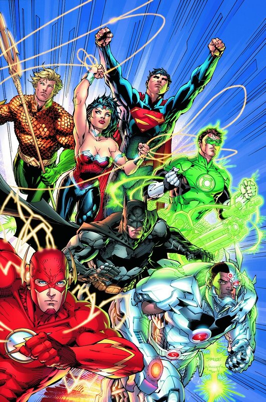 Justice League superheroes in action