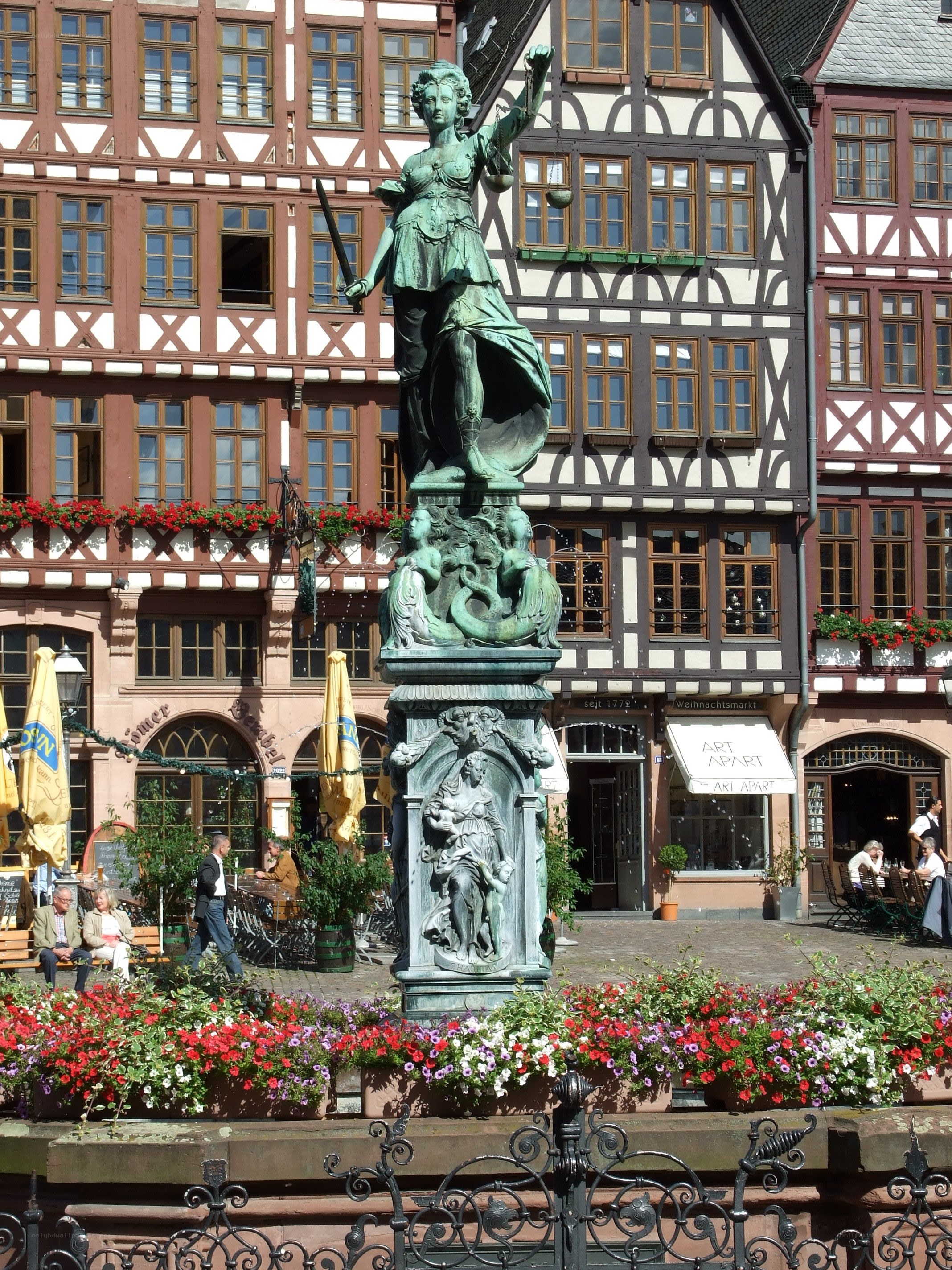 Justice statue in a German town square