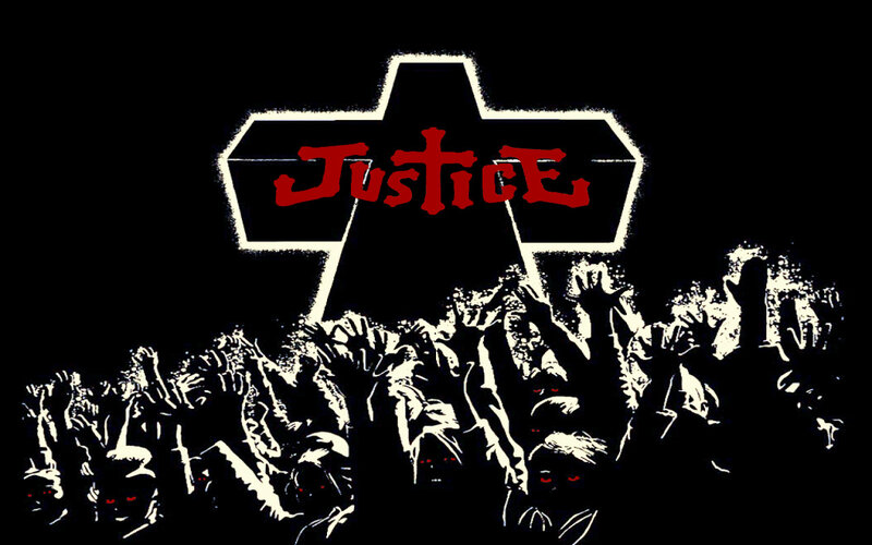 Justice symbol with zombie crowd