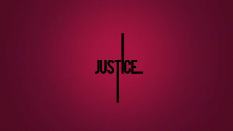 justice text on red background