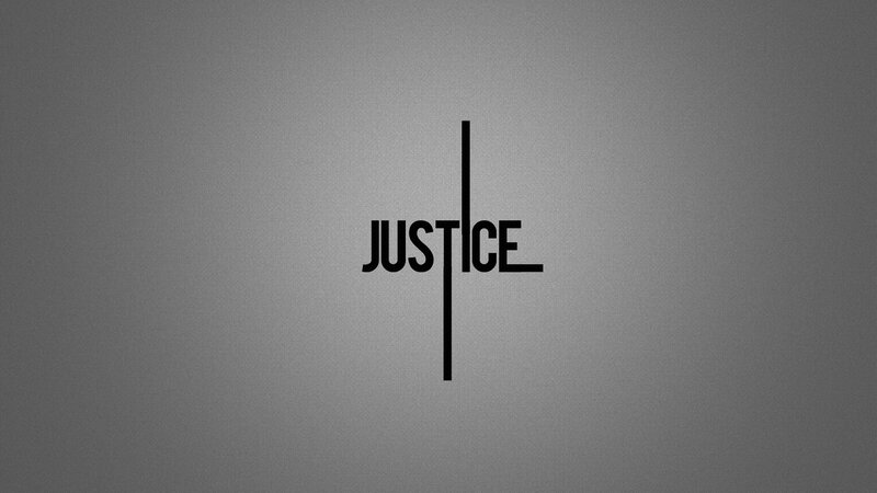 Justice text with cross symbol
