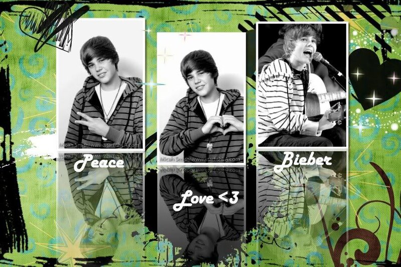 Justin Bieber collage with peace and love